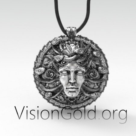 Gorgon Medusa Handmade Sterling Silver Men Charm Necklace, Greek Mythology Medusa Jewelry 0159