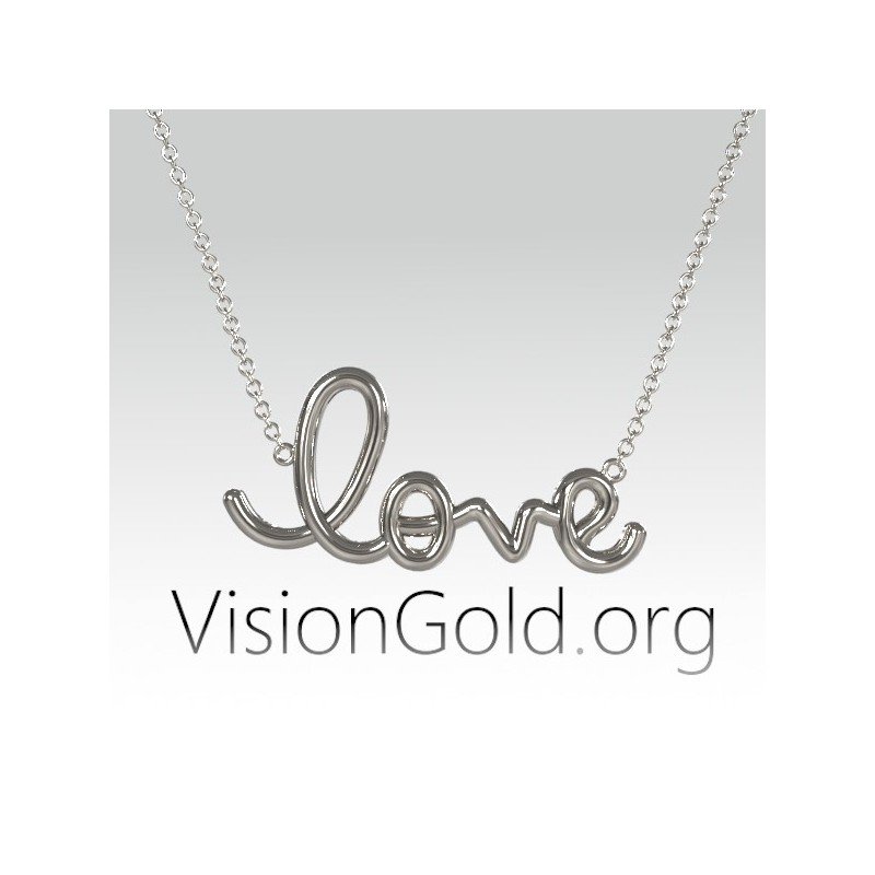 Vertical Love Pendant, Love Gold Necklace, Love Script