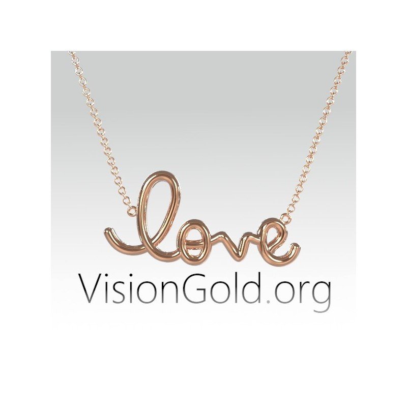 Vertical Love Pendant, Love Gold Necklace, Love Script