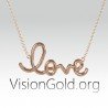 Vertical Love Pendant, Love Gold Necklace, Love Script