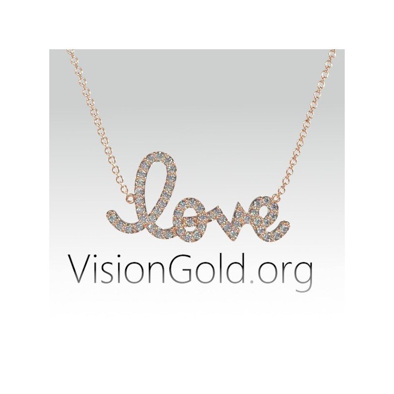 Dainty Love Pendant-Love Charm Necklace-Pave Diamond Love 0714