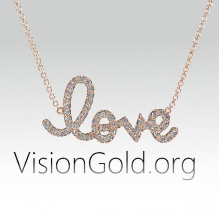 Dainty Love Pendant-Love Charm Necklace-Pave Diamond Love 0714