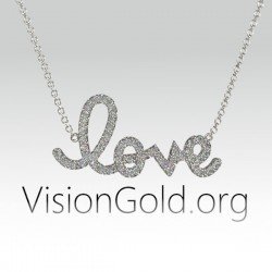 Dainty Love Pendant-Love Charm Necklace-Pave Diamond Love 0714