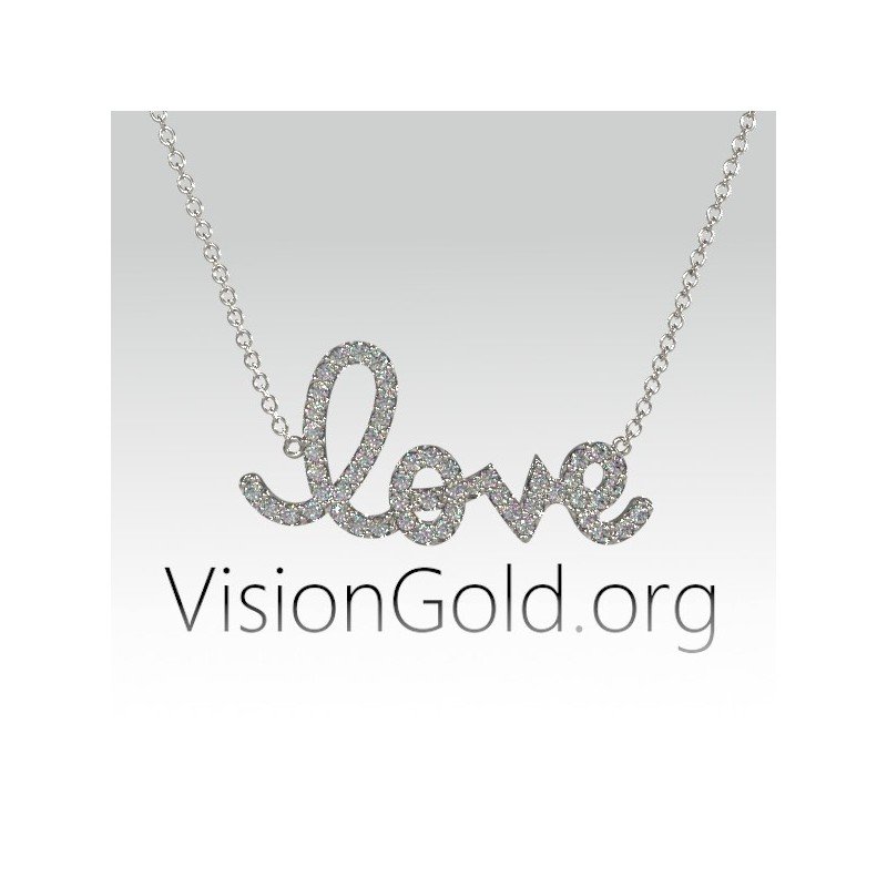 Dainty Love Pendant-Love Charm Necklace-Pave Diamond Love 0714