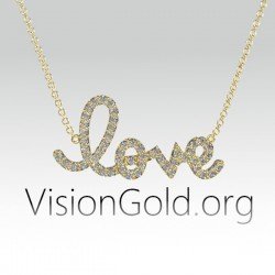 Dainty Love Pendant-Love Charm Necklace-Pave Diamond Love 0714