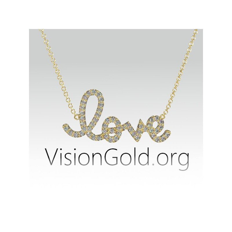 Dainty Love Pendant-Love Charm Necklace-Pave Diamond Love 0714