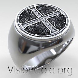 Элегантное мужское кольцо с крестом - Мужские кольца 0567