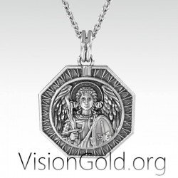 Archangel Saint Michael Silver Medallion, Orthodox Shield Archangel Pendant, St Micheal Necklace 0173