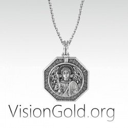 Archangel Saint Michael Silver Medallion, Orthodox Shield Archangel Pendant, St Micheal Necklace 0173