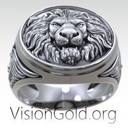 Anillo de león de plata para hombre - Anillo de sello de león 0571