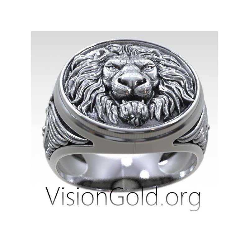 Anillo de león de plata para hombre - Anillo de sello de león 0571