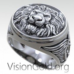 Anillo de león de plata para hombre - Anillo de sello de león 0571