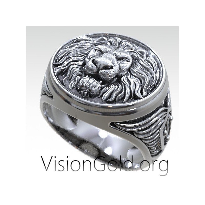 Anillo de león de plata para hombre - Anillo de sello de león 0571