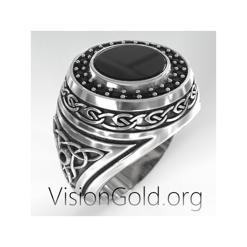 Anillo de Hombre con Piedra Negra - Anillos de Hombre VisiongoldⓇ 0574