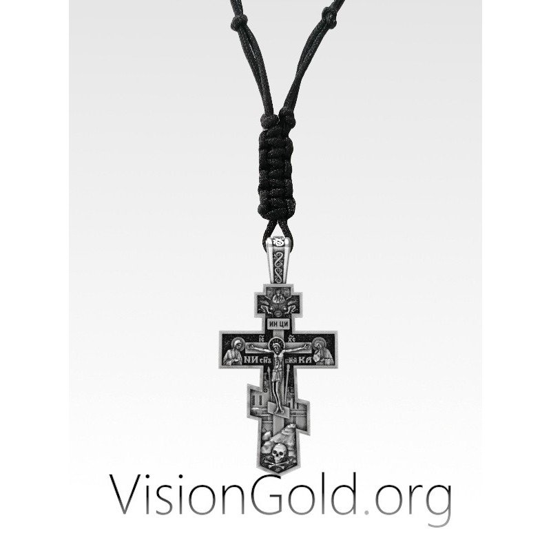 Rosary Necklace Men. Cross Necklace For Men. Crucifix. Onyx