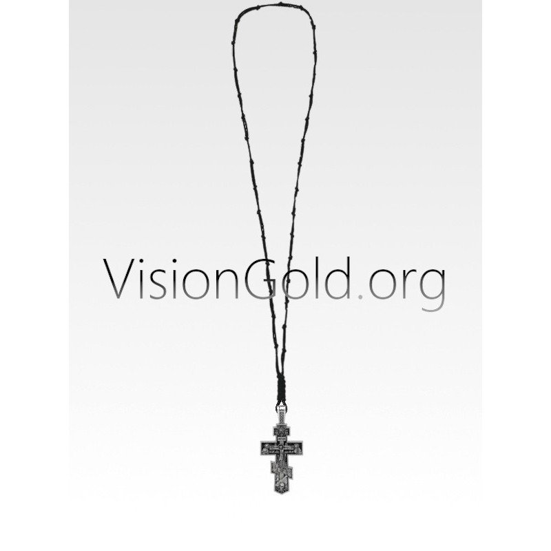 Rosary Necklace Men. Cross Necklace For Men. Crucifix. Onyx