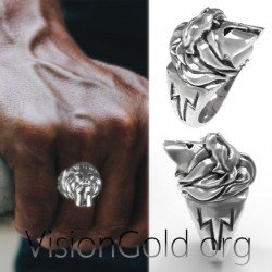 Lion's Skin Hercules 9Sterling Silver Men's Rings, African Lion