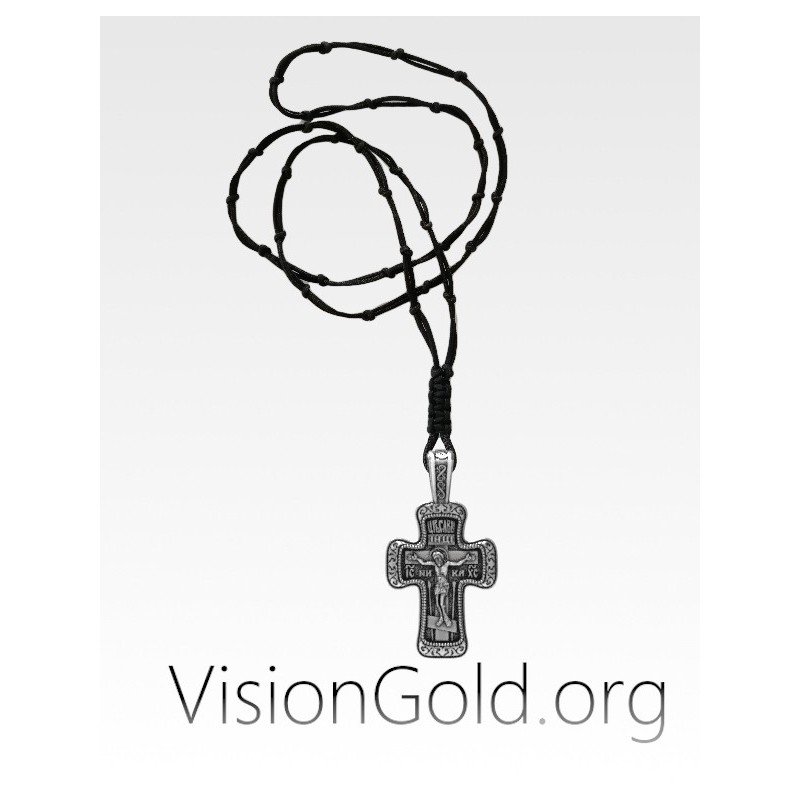 Ανδρικο Ροζαριο Με Σταυρο Και Τον Εσταυρωμενο Σε Ασημι 925 Η