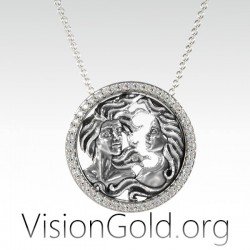 Gemini Handmade Sterling Silver Men Charm Necklace, Gemini Zodiac Sign Jewelry, Astrology Pendant, Gemini Birthday Gift 0719