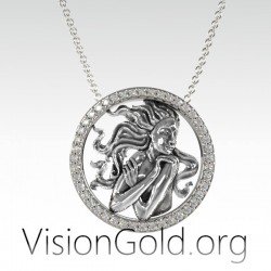Virgo Handmade Sterling Silver Men Charm Necklace, Virgo Zodiac Sign Jewelry, Astrology Pendant, Virgo Birthday Gift 0719
