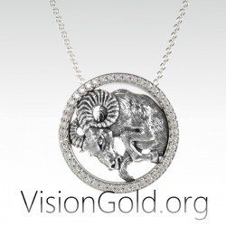 Capricorn Handmade Sterling Silver Men Charm Necklace, Capricorn Zodiac Sign Silver Men Jewelry, Horoscope Necklace 0719