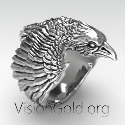 925 Silver Raven Ring, Viking Ring, Hugin and Munin Jewelry, Silver Raven Jewelry 0581