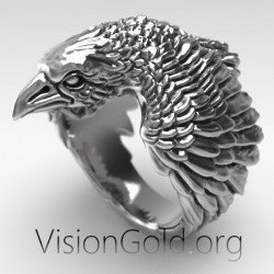 925 Silver Raven Ring, Viking Ring, Hugin and Munin Jewelry