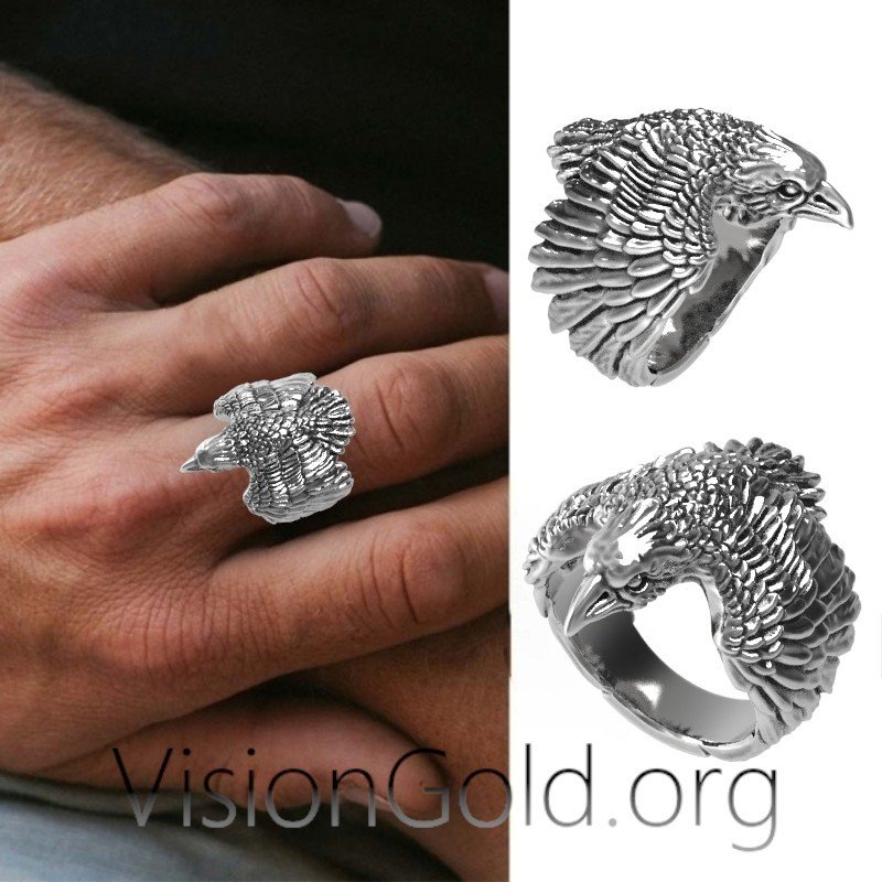 925 Silver Raven Ring, Viking Ring, Hugin and Munin Jewelry