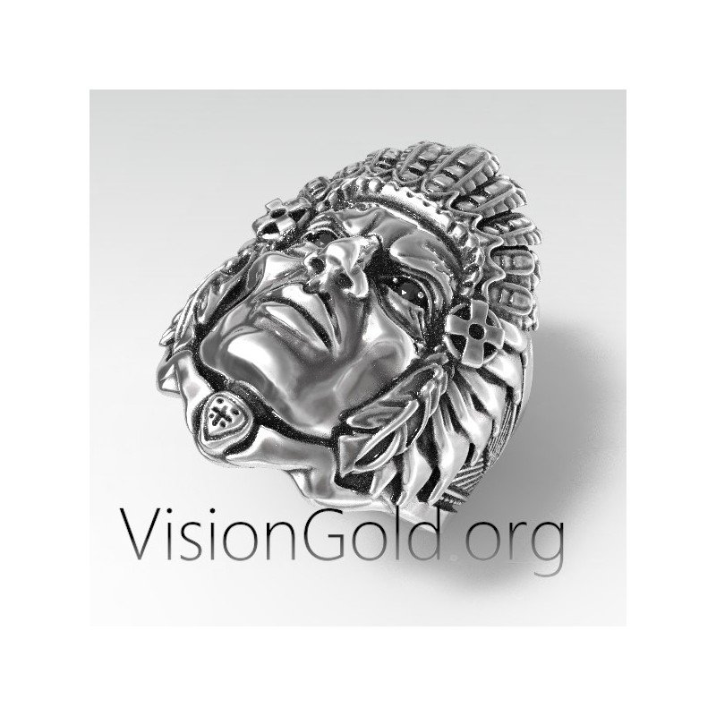 Anillo de hombre indio de plata hecho a mano | Anillos de hombre VisionGoldⓇ 0475