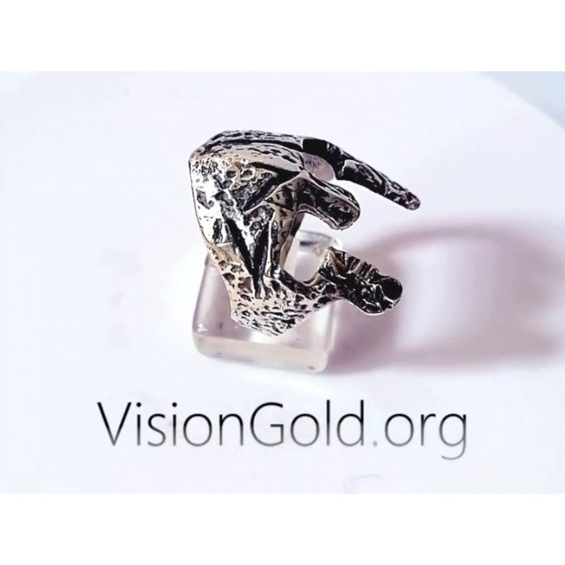 Anillo de plata hecho a mano para hombre Escudo espartano | Anillos de hombre VisionGoldⓇ 0586