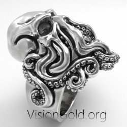 Кольцо унисекс готический панк-рок череп с осьминогом - Special Rings VisiongoldⓇ 0582