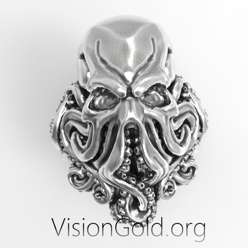 Anillo Unisex Gotico Punk Rock Calavera Con Pulpo - Anillos Especiales VisiongoldⓇ 0582