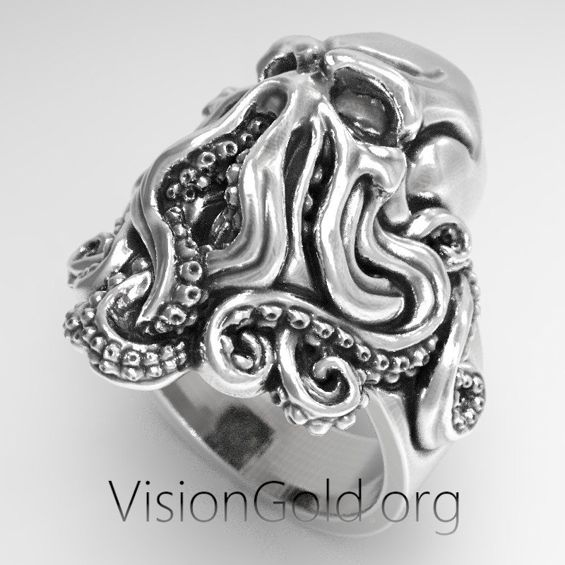 Anillo Unisex Gotico Punk Rock Calavera Con Pulpo - Anillos Especiales VisiongoldⓇ 0582