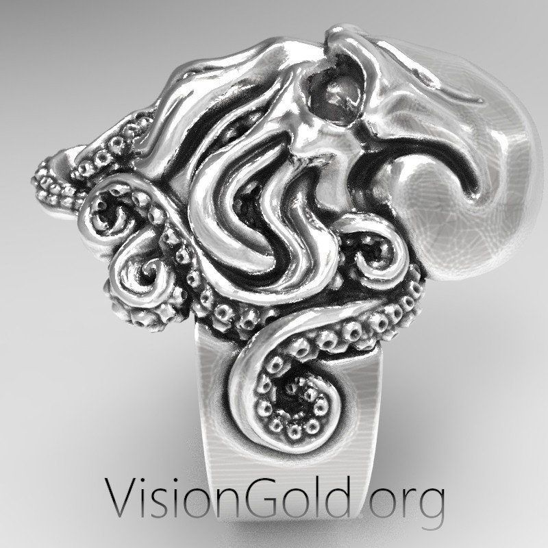 Anillo Unisex Gotico Punk Rock Calavera Con Pulpo - Anillos Especiales VisiongoldⓇ 0582