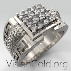 Мужское кольцо с меандром из золота K14 H 925 Silver - VisiongoldⓇ Rings 0551