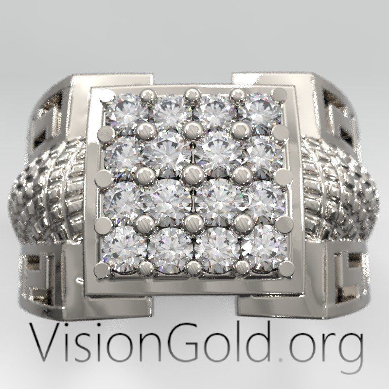 Мужское кольцо с меандром из золота K14 H 925 Silver - VisiongoldⓇ Rings 0551