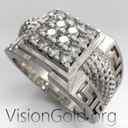 Мужское кольцо с меандром из золота K14 H 925 Silver - VisiongoldⓇ Rings 0551