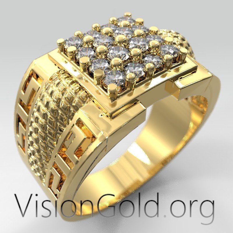 Мужское кольцо с меандром из золота K14 H 925 Silver - VisiongoldⓇ Rings 0551