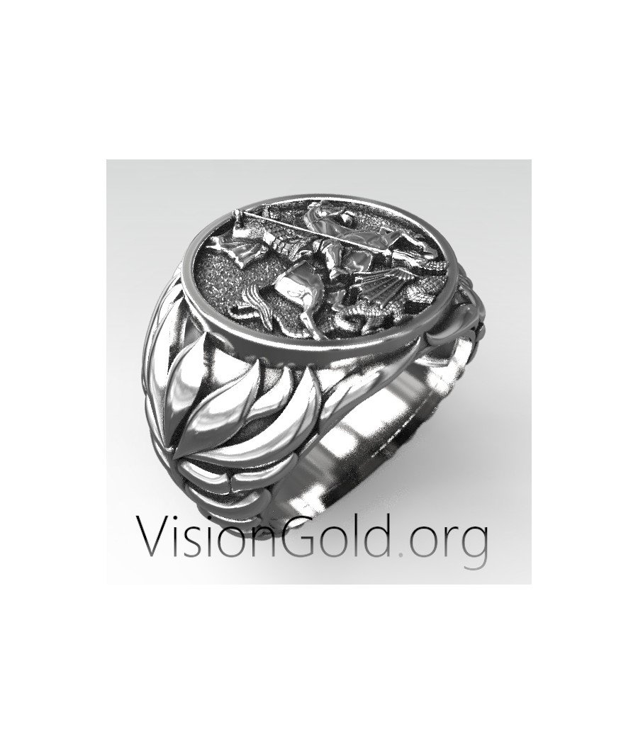 Новое мужское кольцо-печатка со святым Георгием
