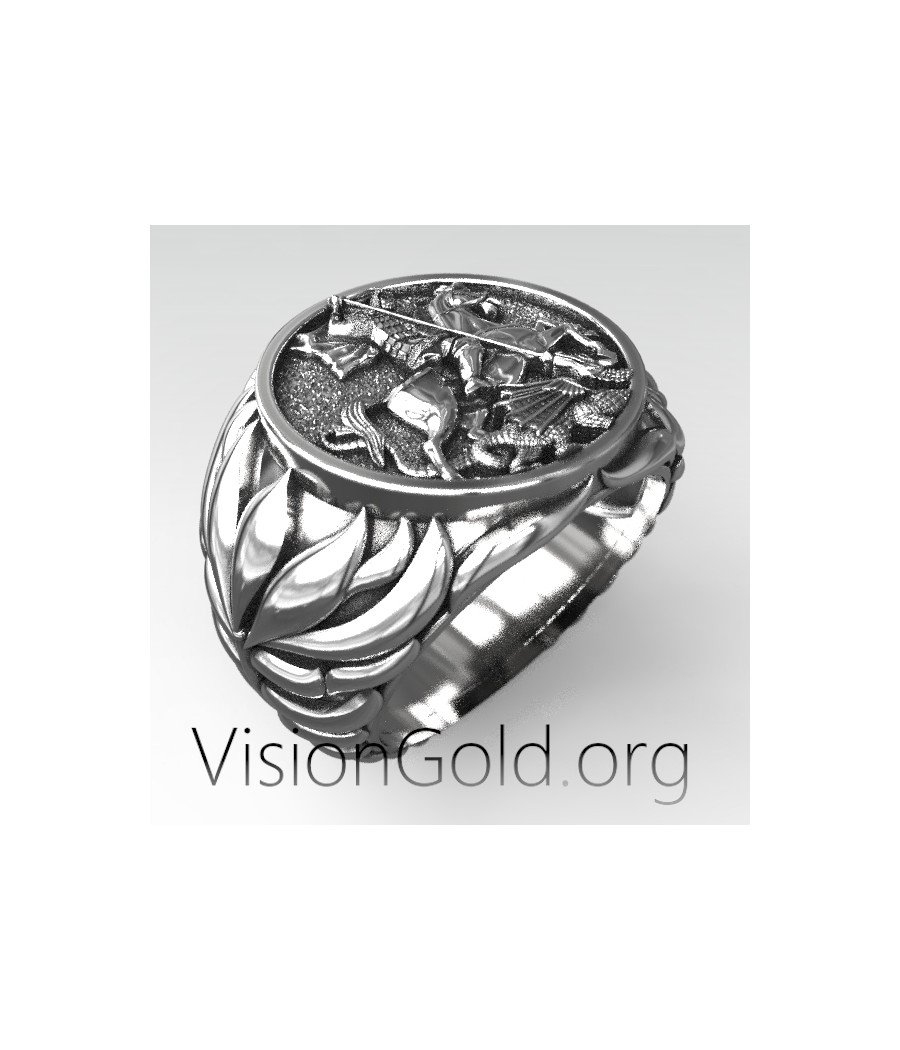 SAINT GEORGE & Dragon Handmade Silver Ring 925