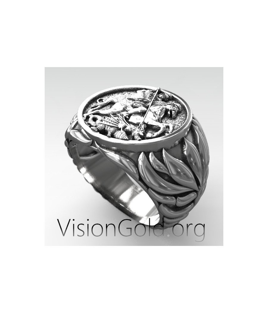 SAINT GEORGE & Dragon Handmade Silver Ring 925