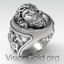 Специальное серебряное мужское кольцо с крестом Иисуса 0610