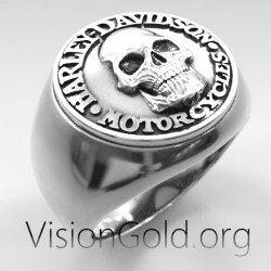 Серебряное мужское кольцо Harley Davidson Skull