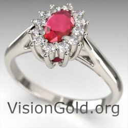 Δαχτυλιδι Ροζετα Κ18 Με Ρουμπινι Και Με Διαμαντια 0728