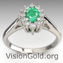Rosette Ring K18 With Emerald And Diamonds 0728