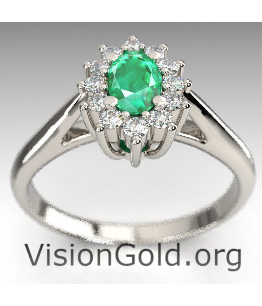 Δαχτυλιδι Ροζετα Κ18 Με Σμαράγδι Και Με Διαμαντια 0728