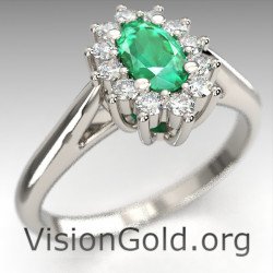 Rosette Ring K18 With Emerald And Diamonds 0728
