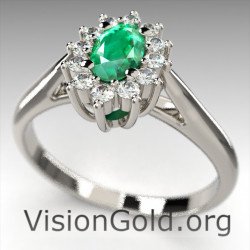 Δαχτυλιδι Ροζετα Κ18 Με Σμαράγδι Και Με Διαμαντια 0728