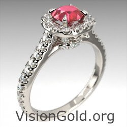 Women's Ring In 18K Gold With Ruby And Diamonds 1086