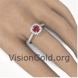 Γυναικειο Δαχτυλιδι Σε 18 Καρατια Χρυσου Με Ρουμπινι Και